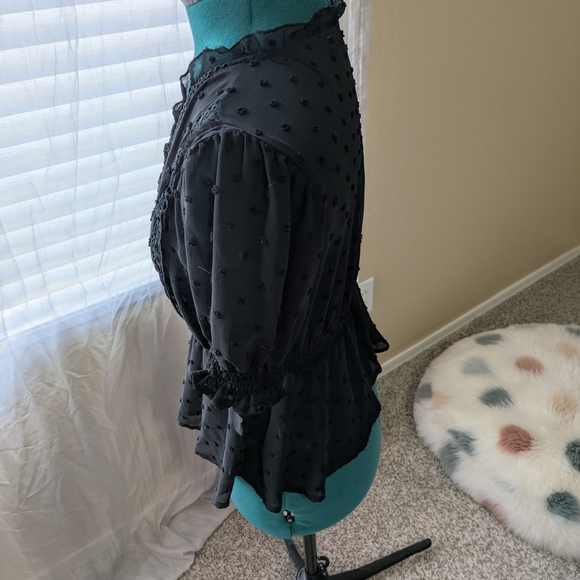 Office Siren Black Polkadot Ruffled Sheer Blouse - Picture 4 of 5